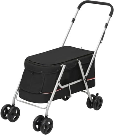 Hondenwagen Inklapbaar - Hondenbuggy Puppywagen - Buitenactiviteiten Huisdier - Ademend Gaas Zonnedak - 100x49x96 cm - Zwart