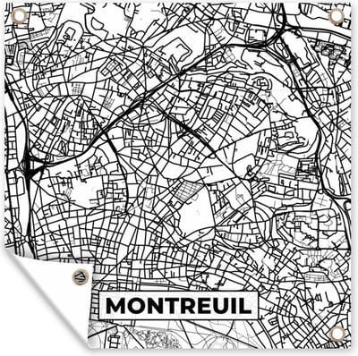 Tuin poster Stadskaart - Plattegrond - Montreuil - Kaart - Frankrijk - Zwart wit - 200x200 cm - Tuindoek
