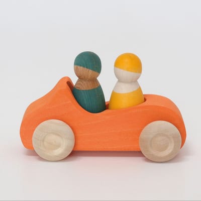 GRIMMS grote auto oranje + 2 regenboogvrienden 1 jr+