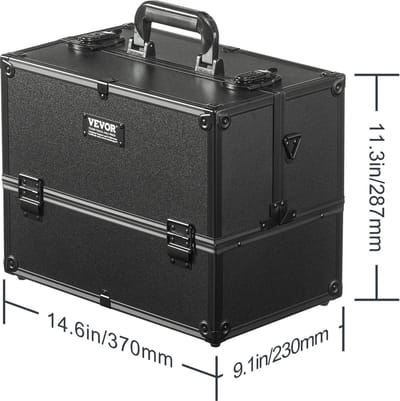 Make-up Box - Make-up Organizer - Make Up Set - Opbergdoos - Extra Groot - Make-up Cosmetica - Opbergmogelijkheid voor Make-up - met Handvat en Werkbank - Zwart