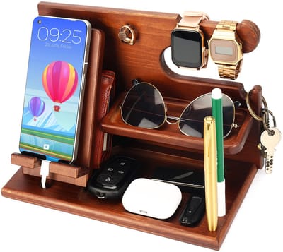 Unyqoos ® Multifunctionele Houten Bureau- en Nachtkast Organizer voor Telefoon en Accessoires