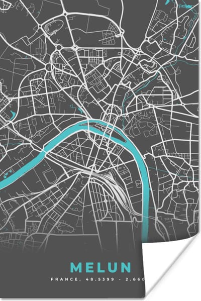 Poster Melun - Frankrijk - Plattegrond - Stadskaart - Kaart - 120x180 cm XXL