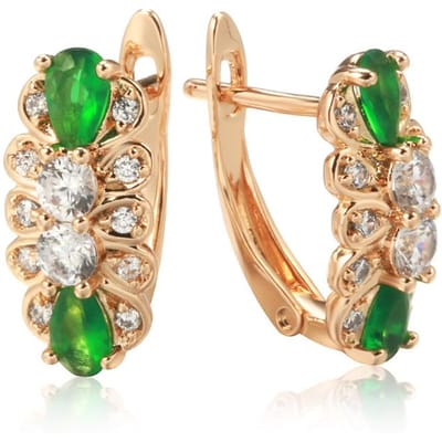 Boucles d'oreilles pendantes en Zircon Naturel Vert Brillant Entièrement Pavées Pour Femmes Couleur Or Rose Mode Tendance Bijoux Quotidien beige