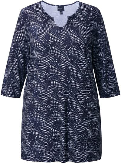 Ulla Popken - Dames - Longshirt A-lijn tuniekhals 3/4-mouwen - Zwart - Maat 42+