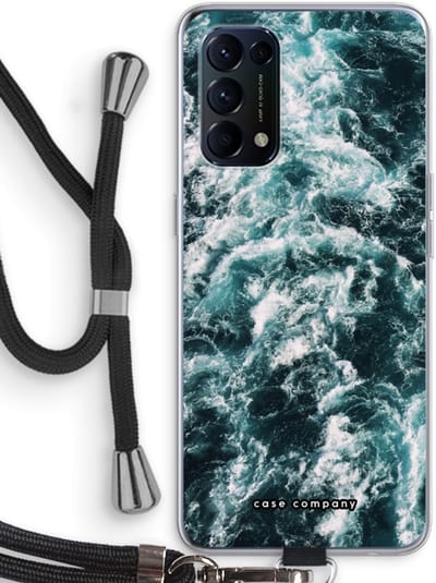 Case Company® - Hoesje met koord geschikt voor Oppo Find X3 Lite hoesje met Koord - Zee golf - Telefoonhoesje met Zwart Koord - Bescherming aan alle Kanten en Over de Schermrand