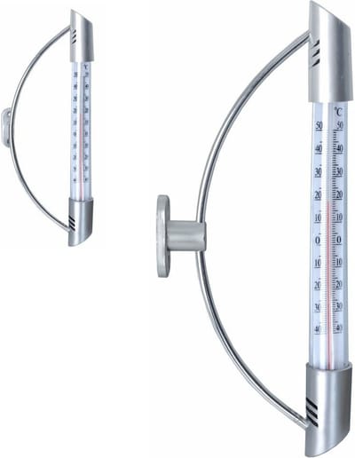 Raamthermometer Zilver 23 cm – Buiten Thermometer voor Kozijn – Wandthermometer met Schroefbevestiging – -50°C tot +50°C