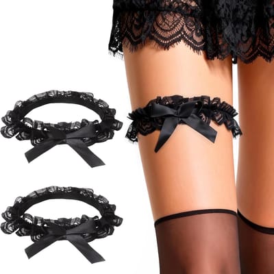 Elegante 2-delige Bruids Garter Set met Zwarte Strik, Elastische Kant en Perfecte Pasvorm voor Bruidsaccessoires en Verlovingsfeest