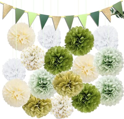 aladdien - Verjaardagsdecoraties - Feestversiering - Papieren pompons - Saliegroen - Bruiloftdecoratie - Feestpakket - Geschikt voor Babyshower - De...