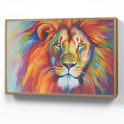Wandlamp 90x60 cm - Oplaadbaar - Leeuw - Dieren - Olieverf - Regenboog - Wandlampen binnen woonkamer - Slaapkamer lamp - Decoratieve nachtlamp - Vloerlamp draadloos