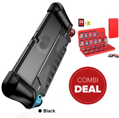 Actie4you® - Geschikt voor Nintendo Switch OLED - Hoesje Schokbestendig - TPU Case met Kickstand – Combo Deal met 24 slots game card case - Zwart