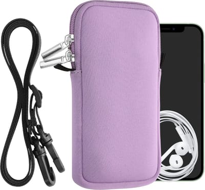 kwmobile Tasje voor smartphones L - 6,5" - Hoesje van neopreen in lavendel - Phone case met nekkoord