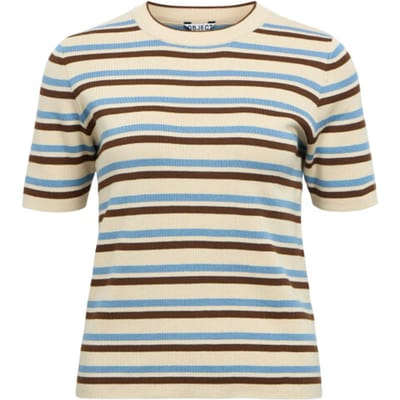 Object Trui Objester S/s New Knit Pullover Noos 23043510 Sandshell/blue Shadow/carafe Dames Maat - M