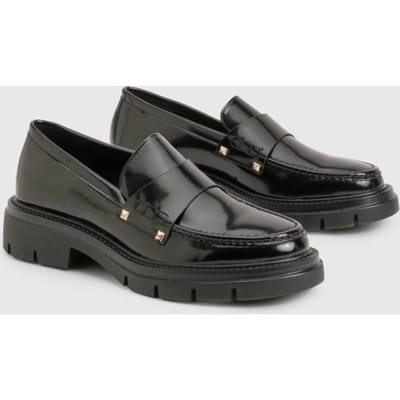 boohoo Dames Chunky glansloafer | Black | Maat: 3