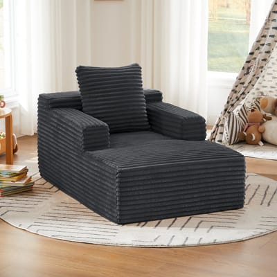 Welltin Chaise longue - Fauteuil - Opvouwbare slaapbank - Leesstoel - Ligstoel - Corduroy - Geschikt voor de woonkamer, het kantoor en appartementen - Donkergrijs