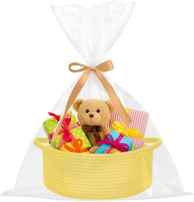 Mand met geschenkzakjes en linten, lege decoratieve geschenkdoos, babygeschenkmand voor kinderkamer, katoenen touw plank opbergbak organizer kubus met handgrepen