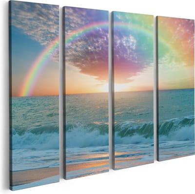 Artaza Canvas Schilderij Vierluik Regenboog in het Water bij het Strand - 80x60 - Foto Op Canvas - Canvas Print