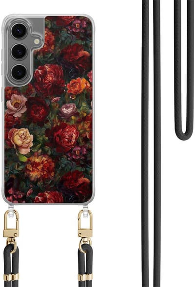 Casimoda® hoesje met koord - Geschikt voor Samsung S24 Plus - Floral Garden - Afneembaar koord - TPU/polycarbonaat - Rood