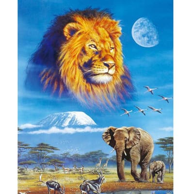 Peinture diamant fantaisie Lion et éléphant, point de croix, perceuse ronde complète en résine, broderie diamant 20X30CM blue