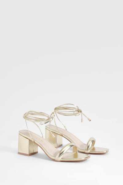 boohoo Dames Metallic Low Block Wrap Up Heels | Goud | Maat: 36