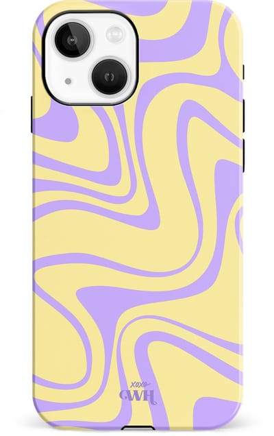 xoxo Wildhearts Sunny Side Up - Double Layer - Hard hoesje geschikt voor iPhone 13 Mini case - Siliconen hoesje iPhone met golven print - Cover geschikt voor iPhone 13 Mini beschermhoesje - geel / paars