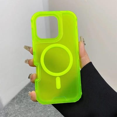 Neon Kleur Bumper Voor MagSafe Telefoonhoesje Voor iPhone 17 16 Pro Max 14 15 Plus 13 11 12 Draadloos Opladen Mat Pantser Cover For iphone 13Promax yellow