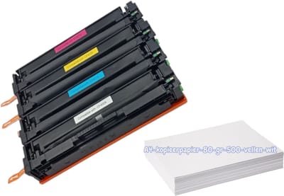 KATRIZ® huismerk toner CF400X Zwart +CF401X Cyaan +CF402X Geel + CF403X Magenta(HP 201X ) / Canon 045H - 4 stuks + Kopieerpapier-A4-80GR-500vellen-wit| Geschikt voor HP Color LaserJet Color LaserJet Pro M 252 dw, M 270 series