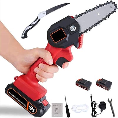 Draadloze Kettingzaag - Elektrische Handzaag - Boomtakken Snoeien - Lichtgewicht Ontwerp - 4 Inch - Rood