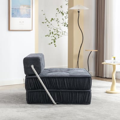 DESMIU Fauteuil 92 x 92 x 64 cm - Opvouwbaar 2-In-1 Slaapfauteuil Voor Woonkamer En Logeerkamer - Chenille En Metaal - Grijs