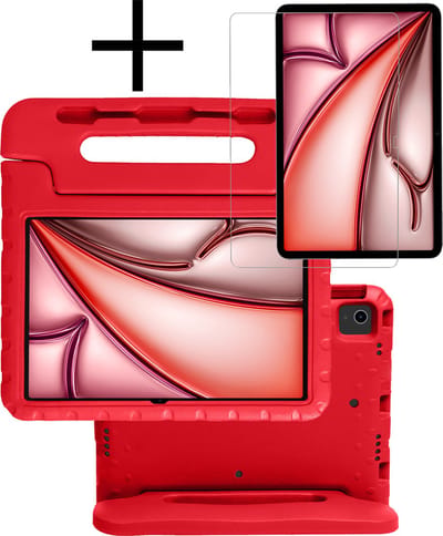 Hoes - Geschikt voor Apple iPad Air (2024/2025/2026) - 11 inch - Met Screenprotector - Kinderhoes Shockproof Bumper - Kidsproof Case - Tablet Hoesje - Kinder Cover - Rood