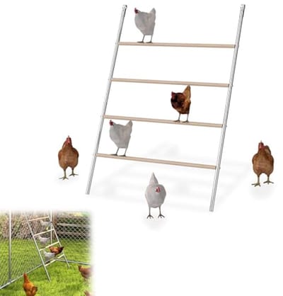 Kippenladder 4-traps van hout voor kippen, Kippen speeltoestel en accessoires voor de achtertuin