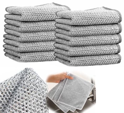 10-stuks Dubbellaagse zilveren vaatdoek - Multifunctionele vaatdoek - Herbruikbare schoonmaakdoek - Krasbestendige schoonmaakdoek - Vlekverwijderingsdoek - 20x20 cm - Geschikt voor kookgerei, gootstenen, servies en fornuizen - Zilver