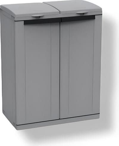PolkaHome EcoTab Opbergkast voor buiten, 2 aparte vakken, materiaal: kunststof, Afvalscheidingskast, voor binnen en buiten, afmetingen: 68 x 39 x 88,7 cm