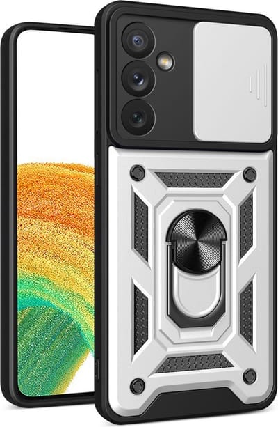 MobyDefend Hoesje - Geschikt voor Samsung Galaxy A34 - Pantsercase Met Draaibare Ring - Zilvergrijs