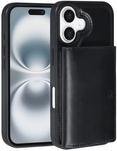 Hoesje met Pasjeshouder - Geschikt voor iPhone 16 Plus - Backcover met afneembare Pasjeshouder - Zwart