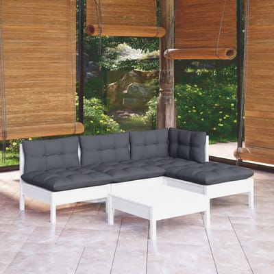 vidaXL - 5-delige - Loungeset - met - kussens - grenenhout - wit