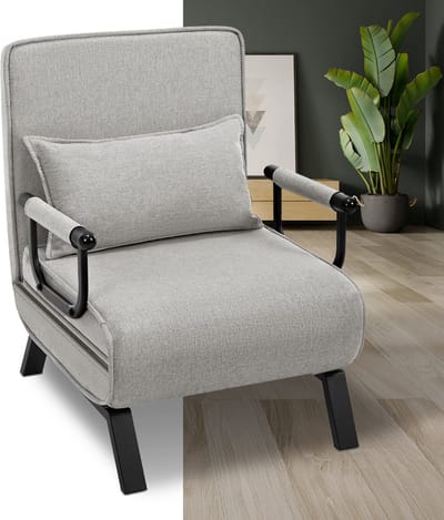 Slaapstoel - Uitklapbaar - Slaapbank - Logeerbed - Zetelbed - Slaapfauteuil - Vouwbed - 1 persoons - Zeer comfortabel - Lichtgrijs
