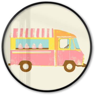 Poster in lijst Rond - Fotolijst 60x60 cm - Posters - Ijskar - Retro - Softijsjes - Roze - Ronde posterlijst zwart - Decoratie - Wanddecoratie woonkamer - Muurdecoratie slaapkamer