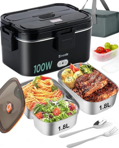 Elektrische Lunchbox - Voedselwarmer Bento - Warme Maaltijd Onderweg - Dubbele Container - 18 Liter - Zwart
