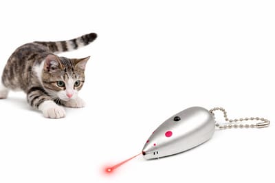 Kattenspeeltjes – laserpen kat – interactief – Flamingo Aludra Muis Grijs – 11x3x3cm – zichtbaar tot 3m – incl. 3x LR44 – binnen
