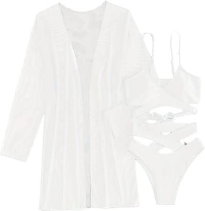 Livano Bikini Set Dames - Strandjurk - Volwassenen - Strandtuniek - Blouse - Wit - Maat S