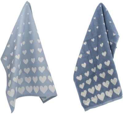 Luxe Keukendoek en Theedoek Hart Grijs Blauw - Bunzlau Castle - 100% biologisch katoen - Keukendoek 60x53cm en Theedoek 65x65cm
