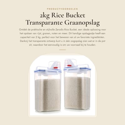 Dailygoods- Rijstcontainer 2kg - Voedselcontainer - Voedsel bewaren - Opbergpot - Transparant ontwerp - Meetbeker deksel
