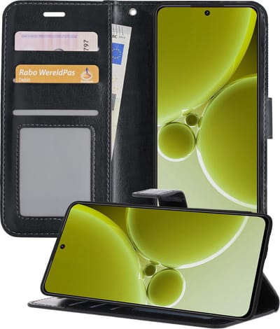 Hoesje - Met Pasjeshouder - Geschikt voor OnePlus Nord 3 - Luxe Bookcase Portemonee - Flip Case - Kunstleer Book Case - Flipcase - Book Cover - Walletcase - Portemonneehoes - Telefoonhoesjes - Zwart