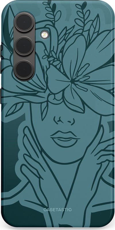 Casetastic hoesje geschikt voor Samsung Galaxy S24 - Dubbellaagse bescherming - Flora Femme - Fashion Case - Petrol Donkergrijs Grijs