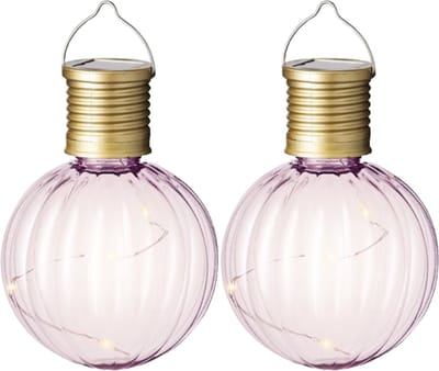 Lumineo tuin/buiten 4x stuks Led lampje/lampion solar verlichting lichtroze 11 x 8 cm - Tuinverlichting op zonne-energie