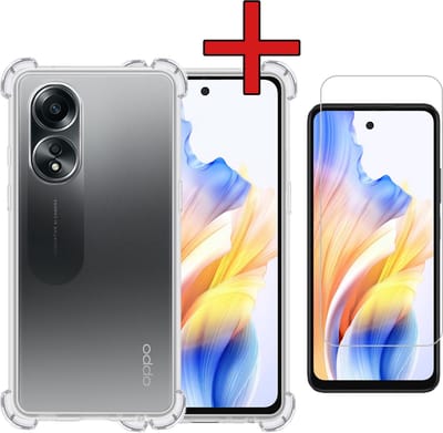 Hoesje - Met Screenprotector - Geschikt voor OPPO A58 - Sterk & Shockproof - Back Cover - Siliconen Case - Telefoon Hoes - Shock Proof - Telefoonhoes - Transparant