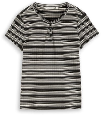 Tom Tailor Denim - Henley T-shirt met streepjesmotief - Maat XXL - black white gradient stripe