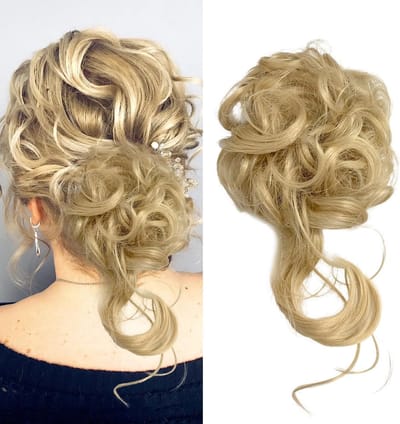 Messy Bun Haarstuk voor Dames, Elastische Haaraccessoires voor een Rommelige Bun, Ideaal voor Ponytails en Casual Stijlen (Medium Blond)