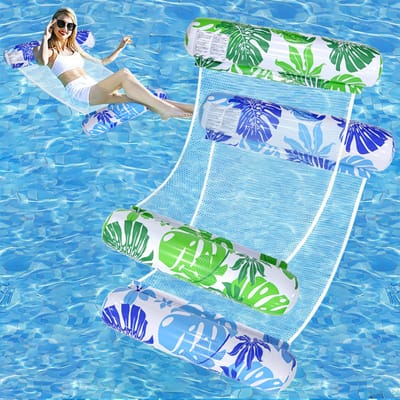 2 stuks opblaasbare zwembanden in hangmatvorm voor volwassenen, 4-in-1 multifunctionele opblaasbare zwembanden van PVC (palmbladeren/strepen)