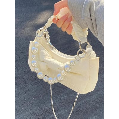 Strik Parelketting Tas voor Dames Niche Design Gerimpelde Handtas Onderarmtas One Shoulder Schoudertas gray